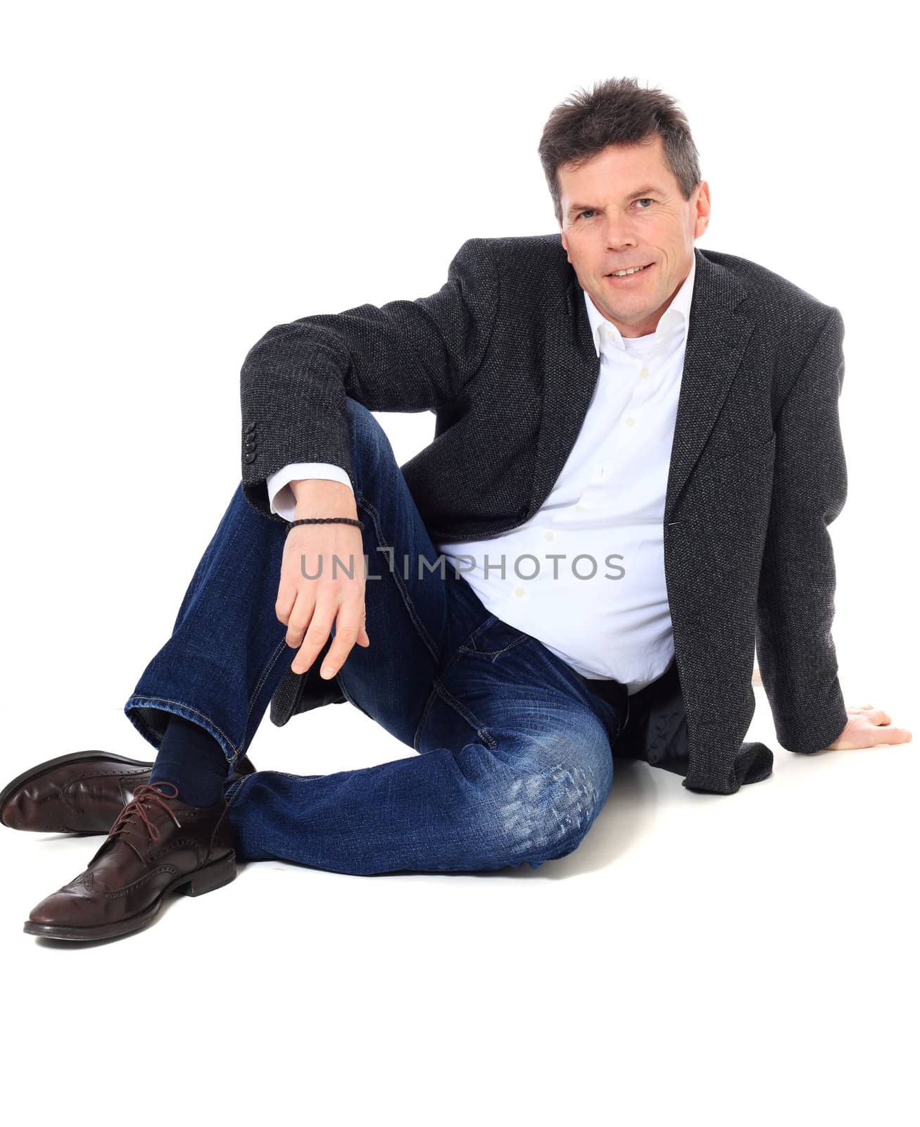 Attractive middle-aged man. All on white background.