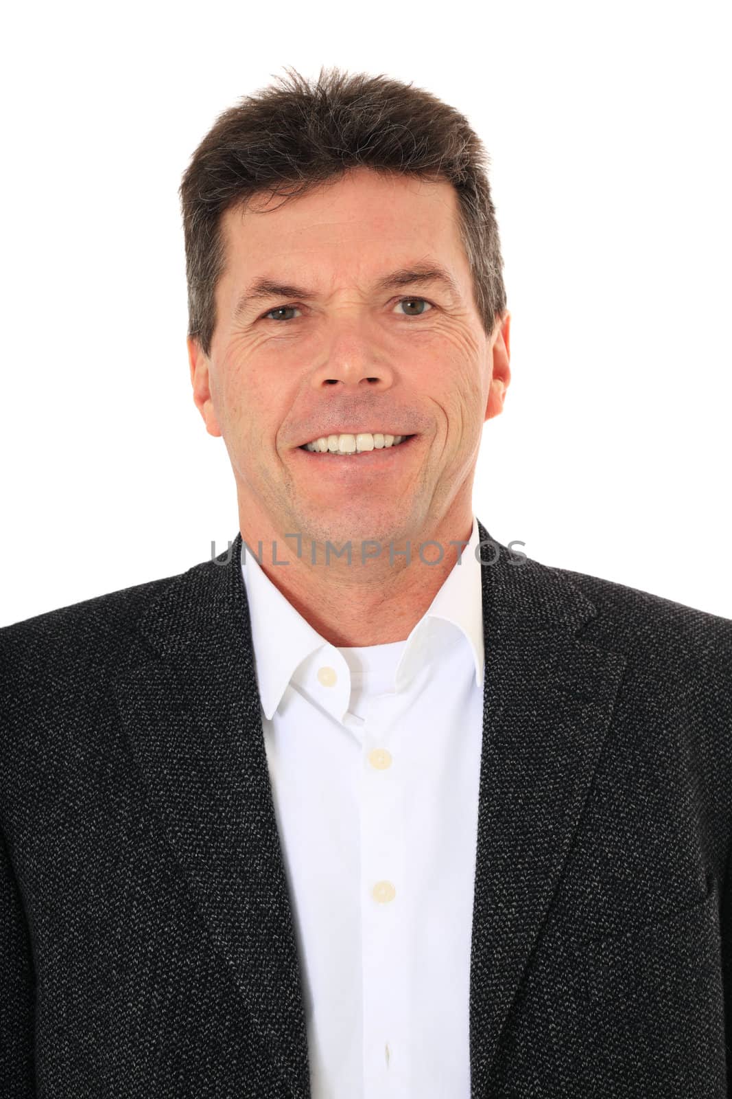 Attractive middle-aged man. All on white background.