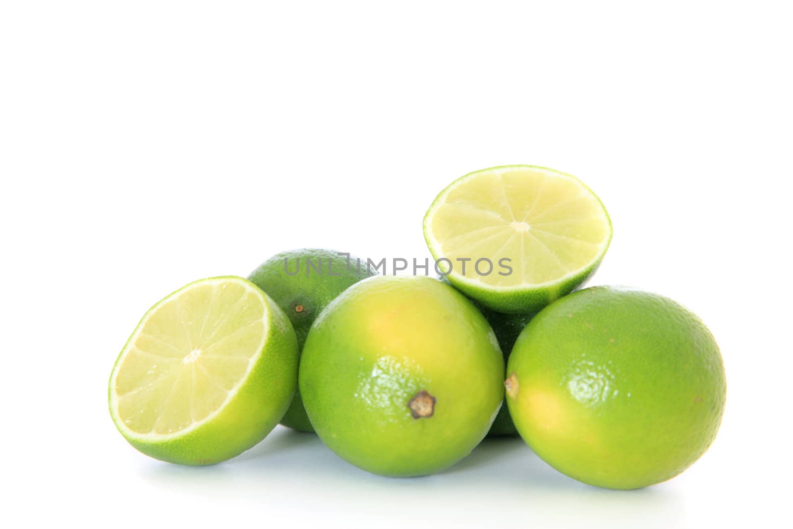 Sliced lemons on white background.