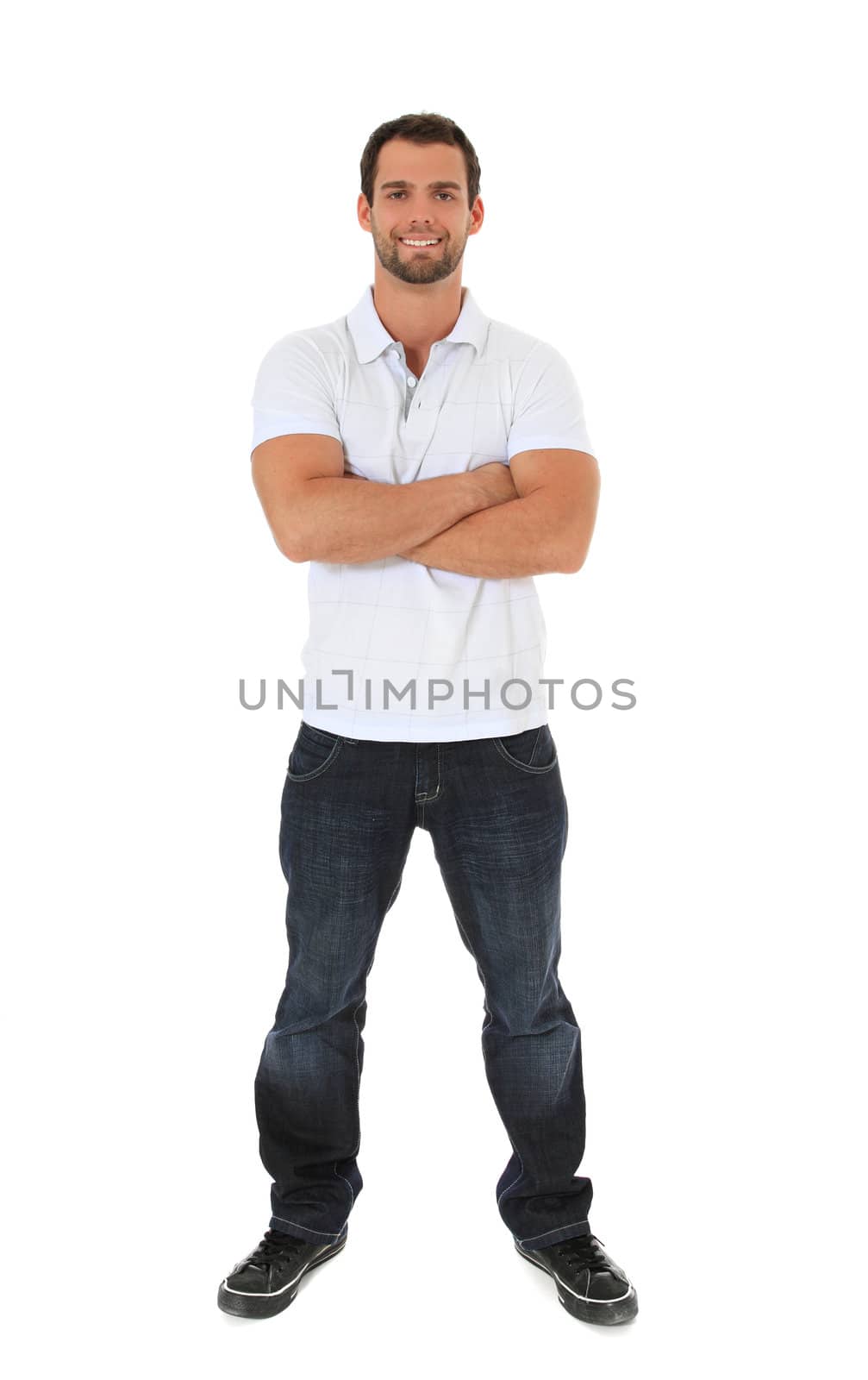Full length shot of an attractive young man. All on white background.