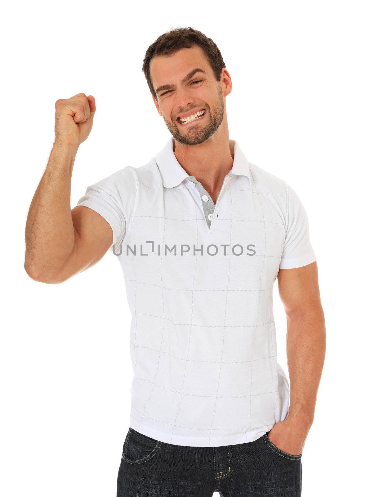 Successful young man. All on white background.