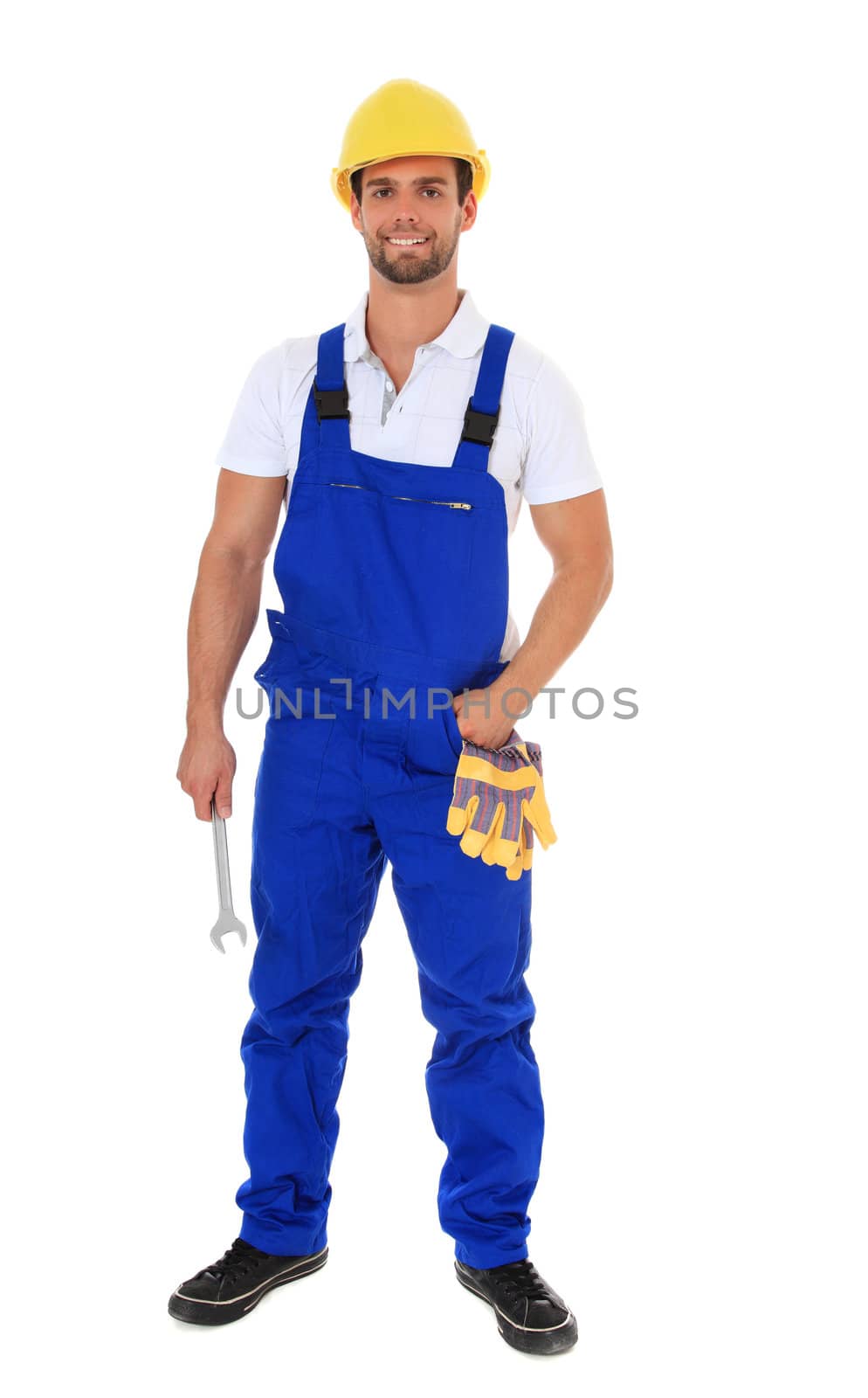 Full length shot of a construction worker. All on white background.
