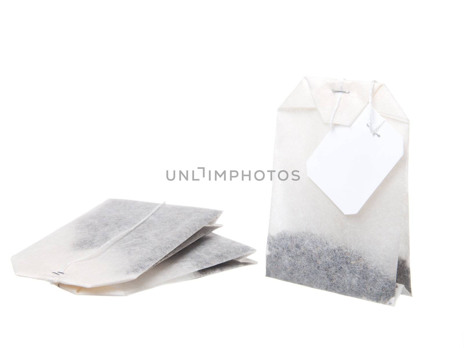 Close-up of tea bag isolated on white background 