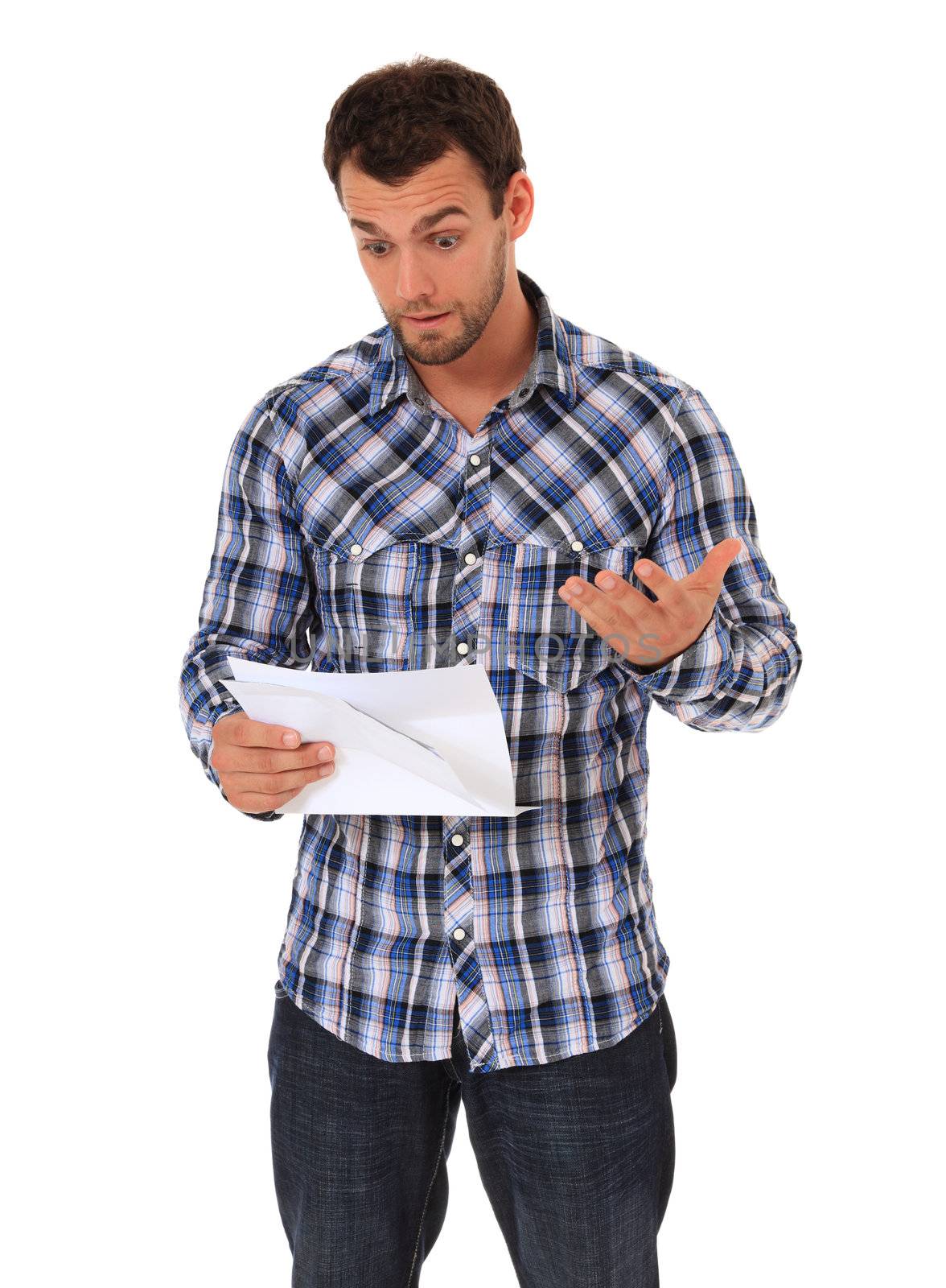 Man getting bad news. All isolated on white background.