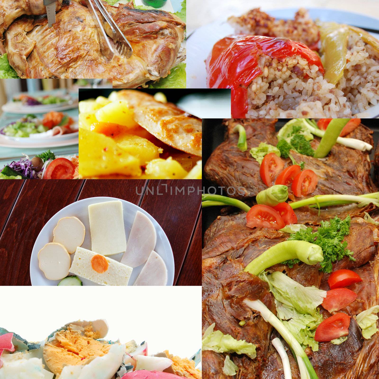 Collection of different meat dishes  including dolma