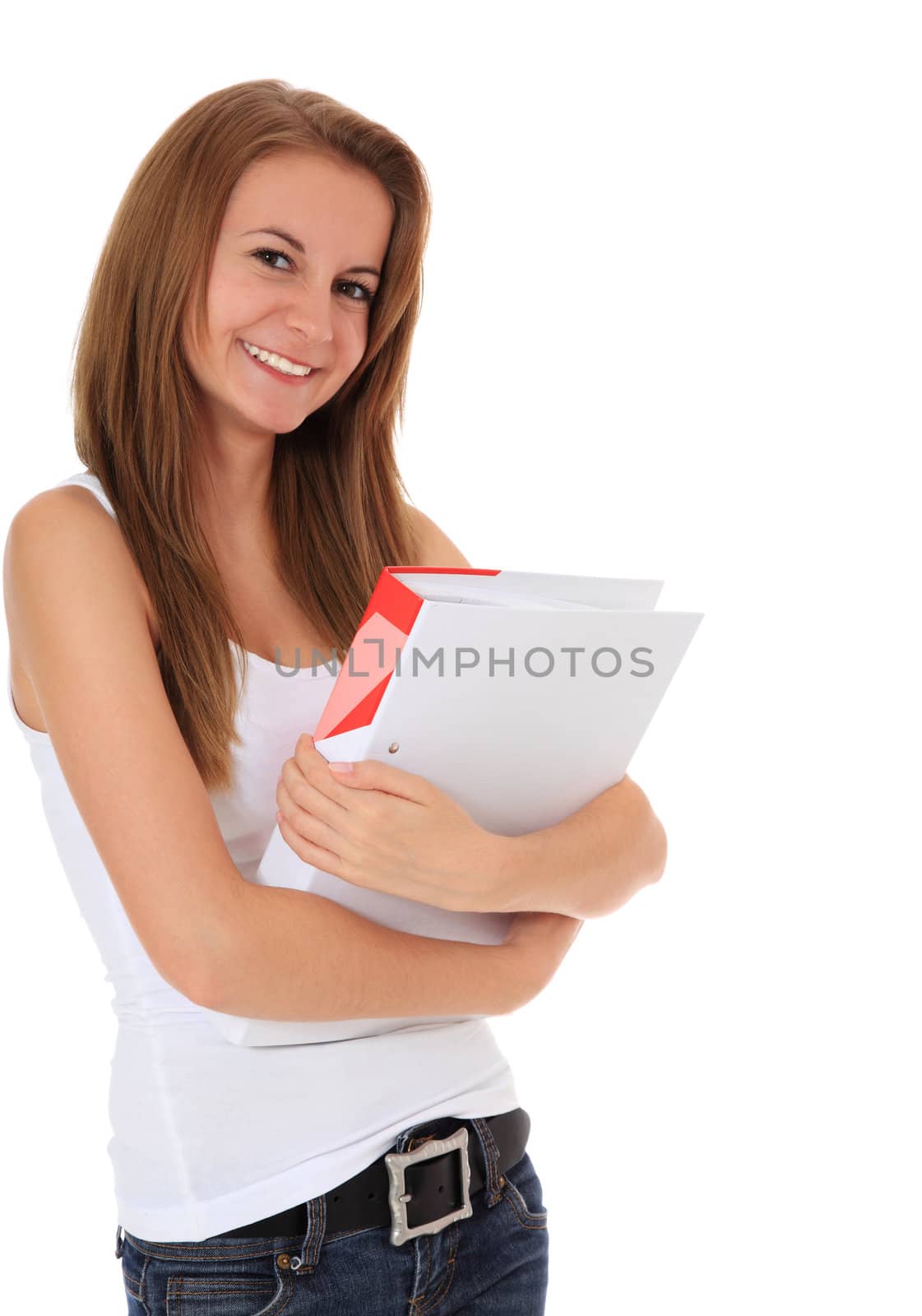 Attractive student. All on white background.