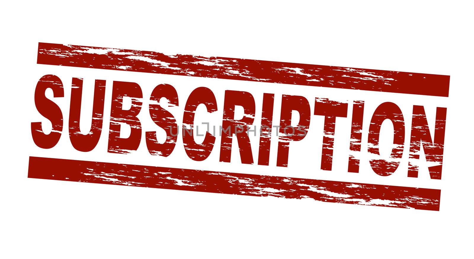 Stylized red stamp showing the term subscription. All on white background.