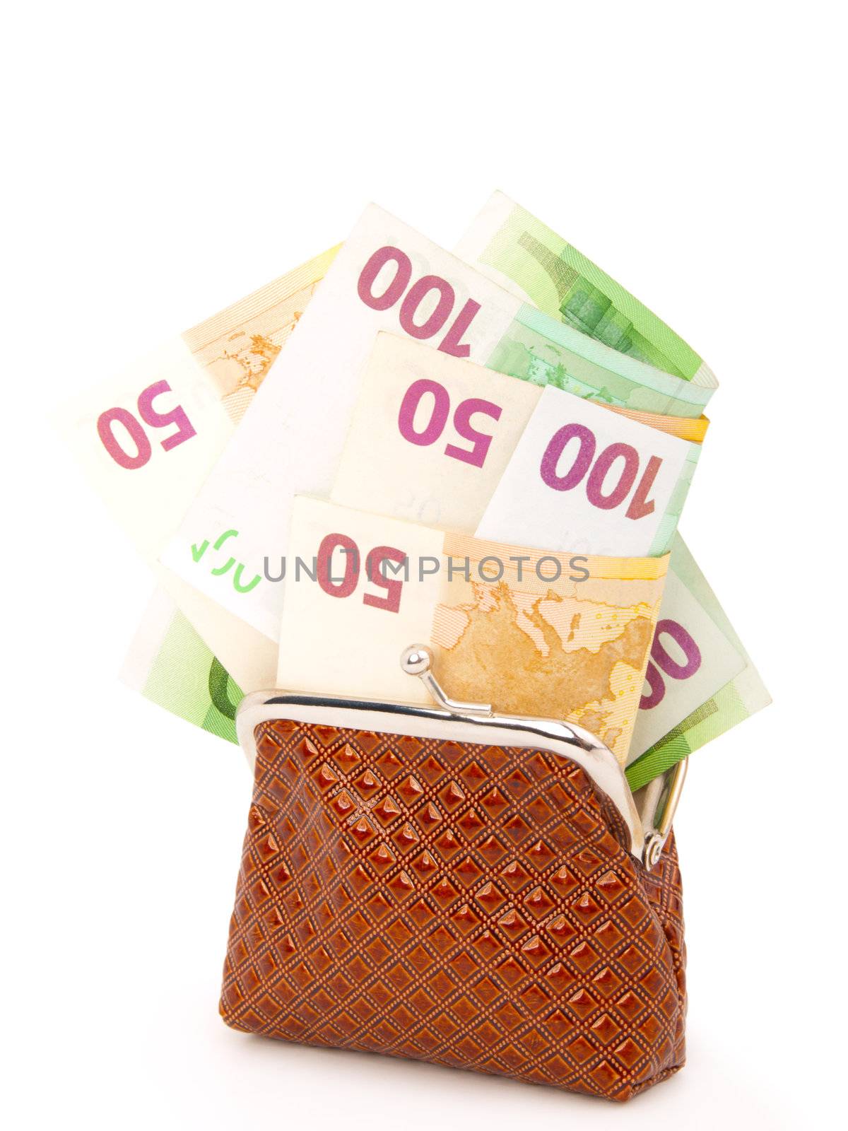 Euro money in purse, isolated on white  by motorolka