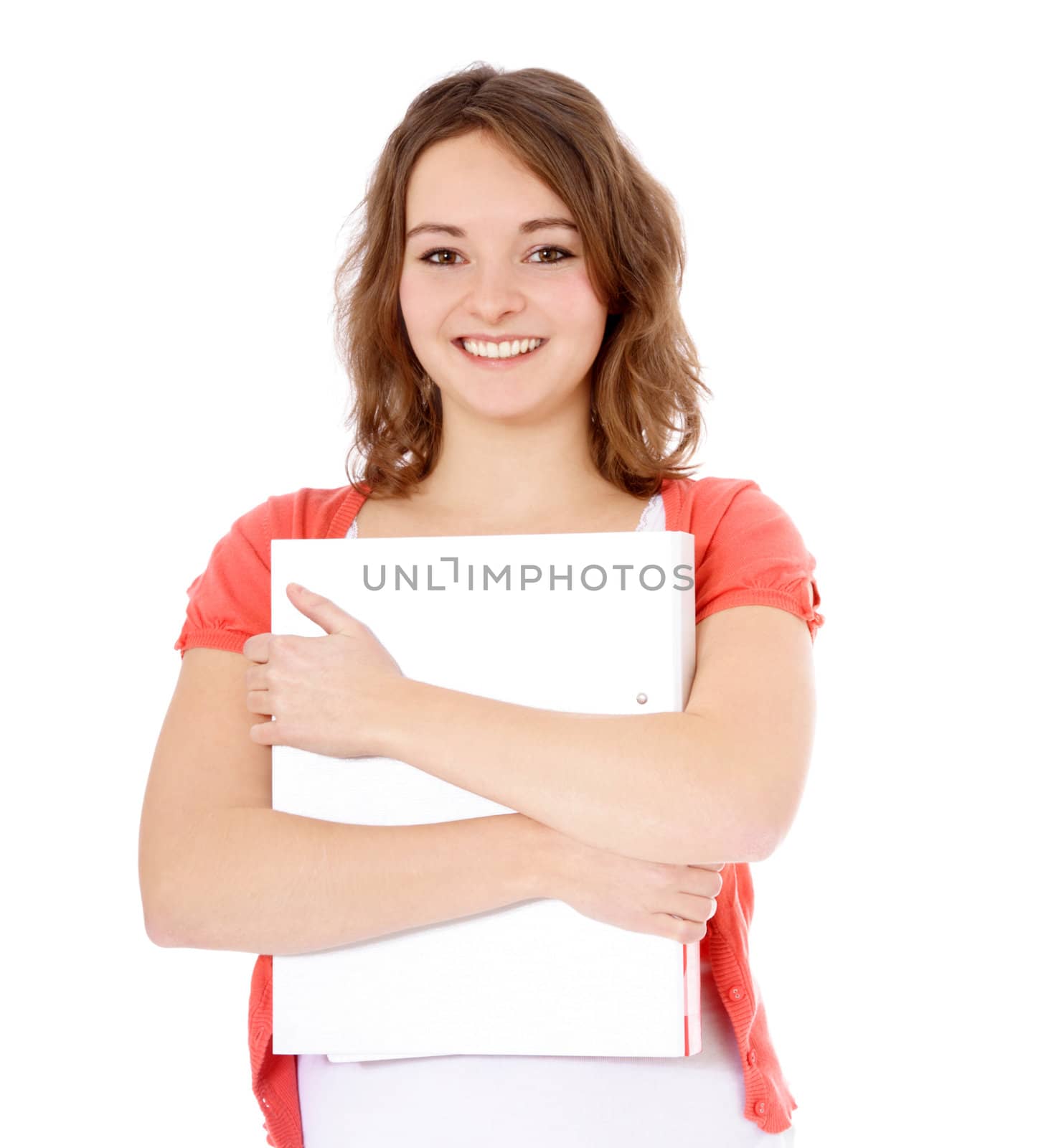 Attractive young student. All on white background.