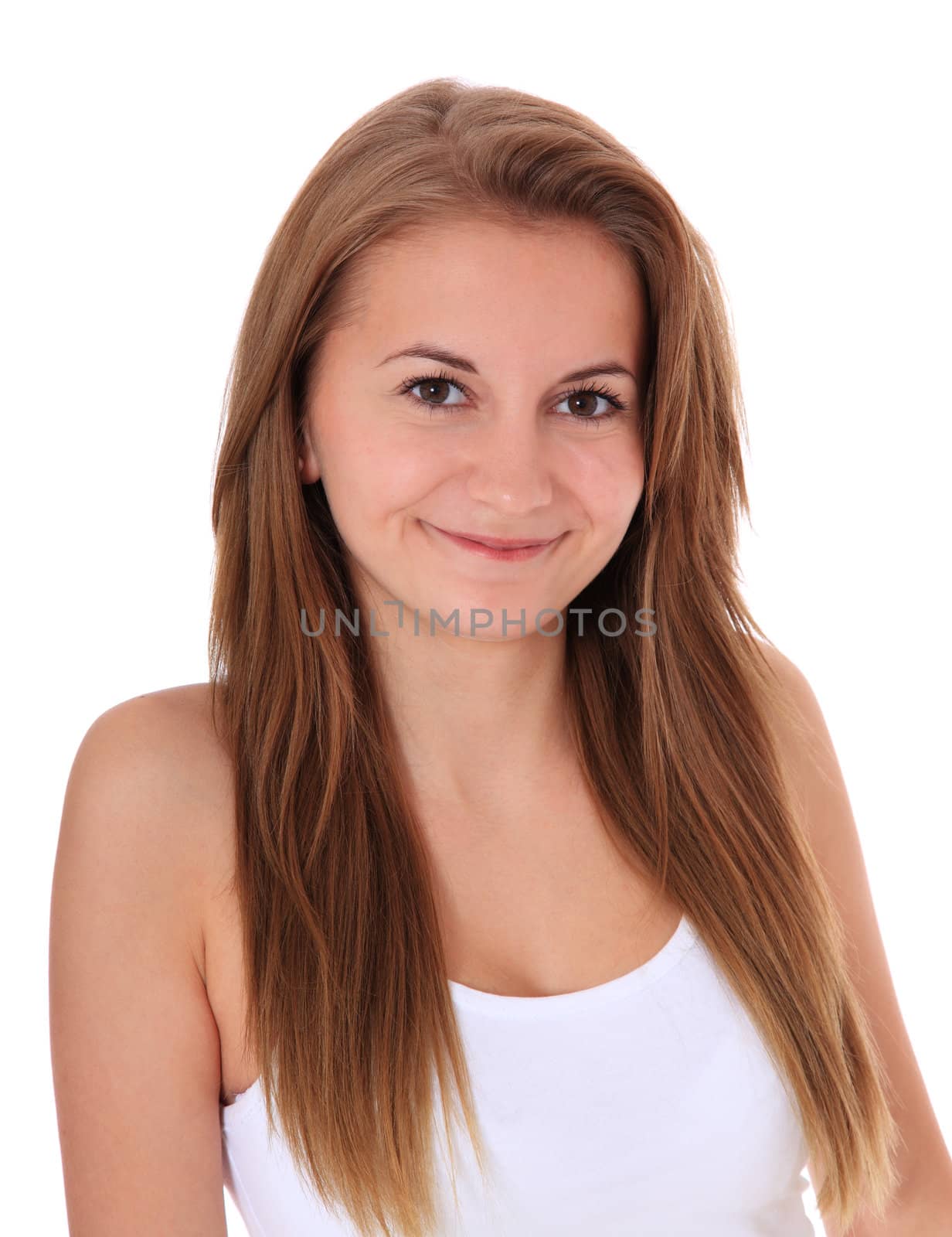 Attractive girl. All on white background.