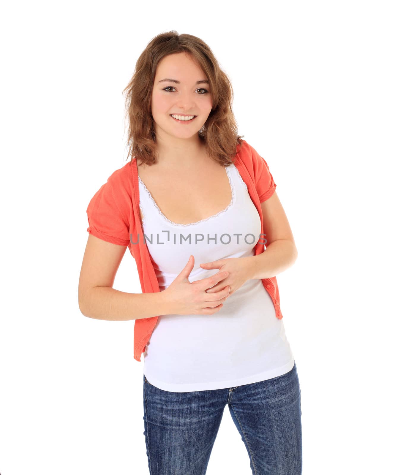 Attractive young woman. All on white background.