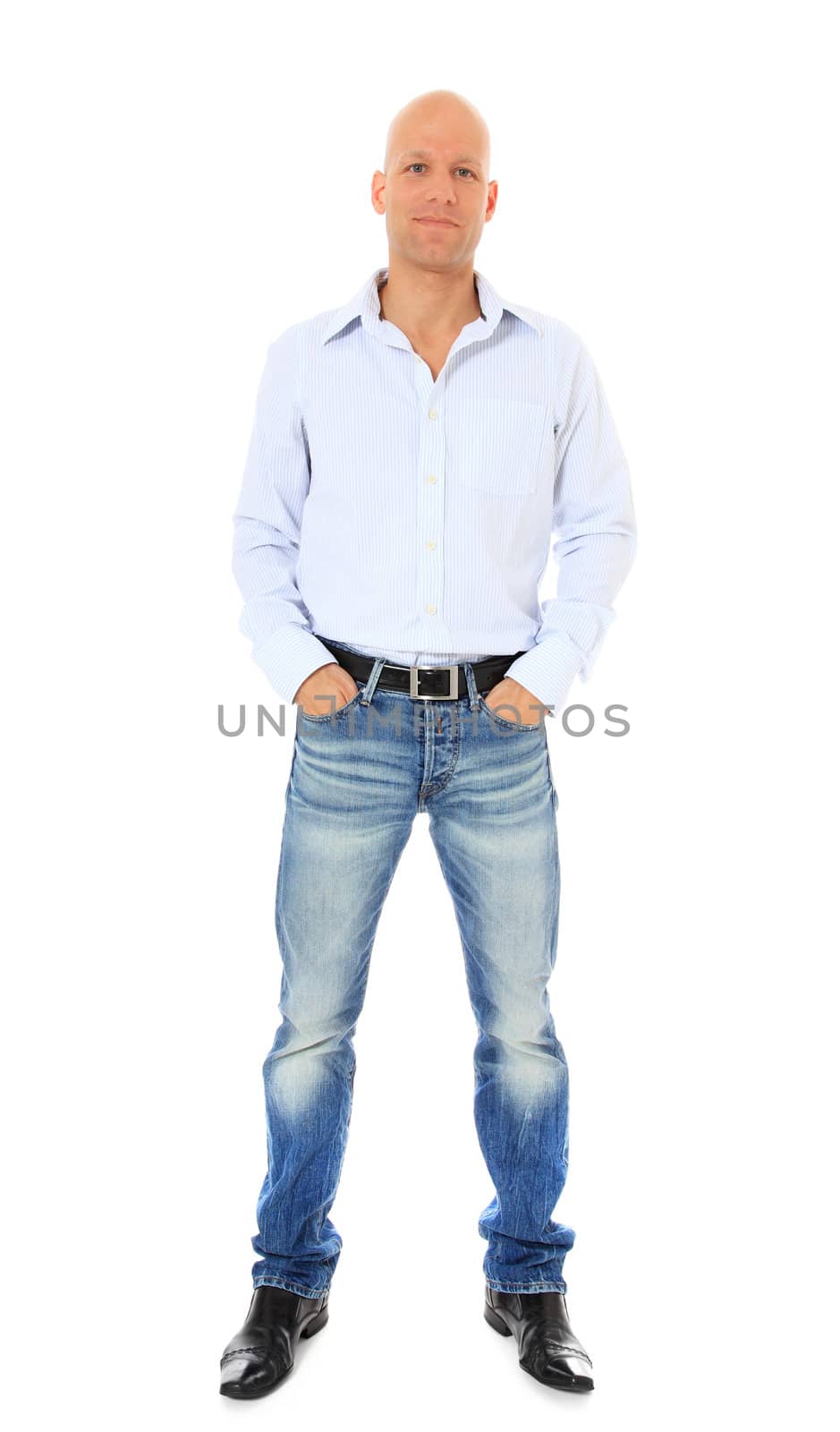Full length shot of a confident middle age man. All on white background.