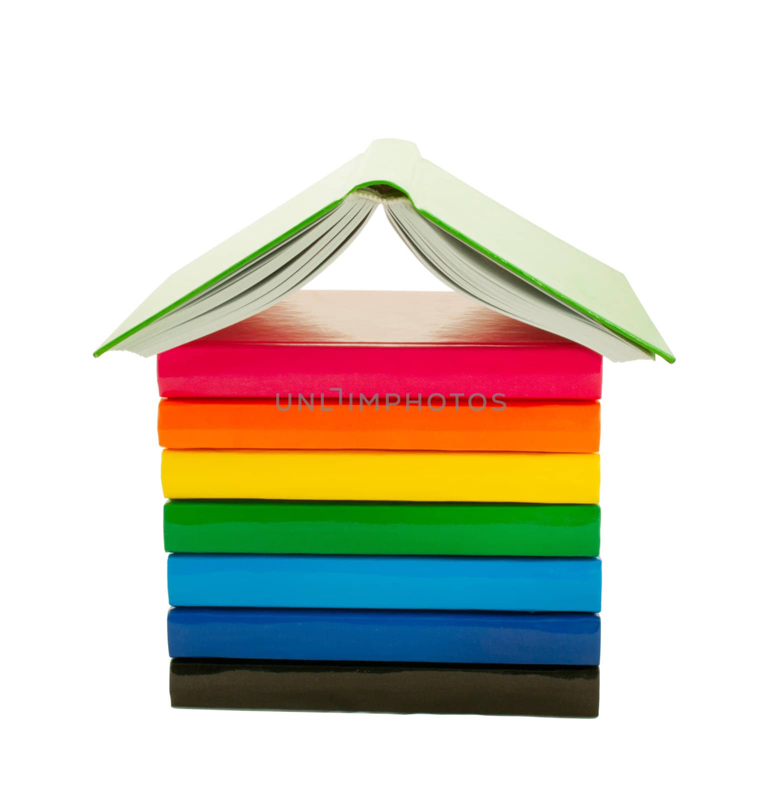 Stack of the colorful books isolated over white background 