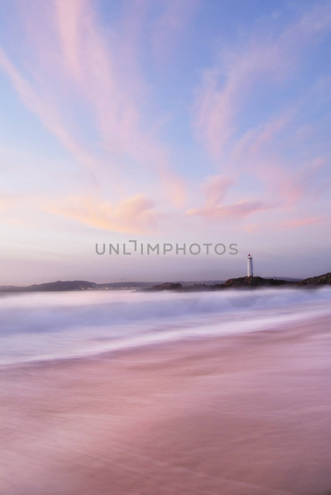 Slow shutter seascape. Northern Spain, view to lighthouse.