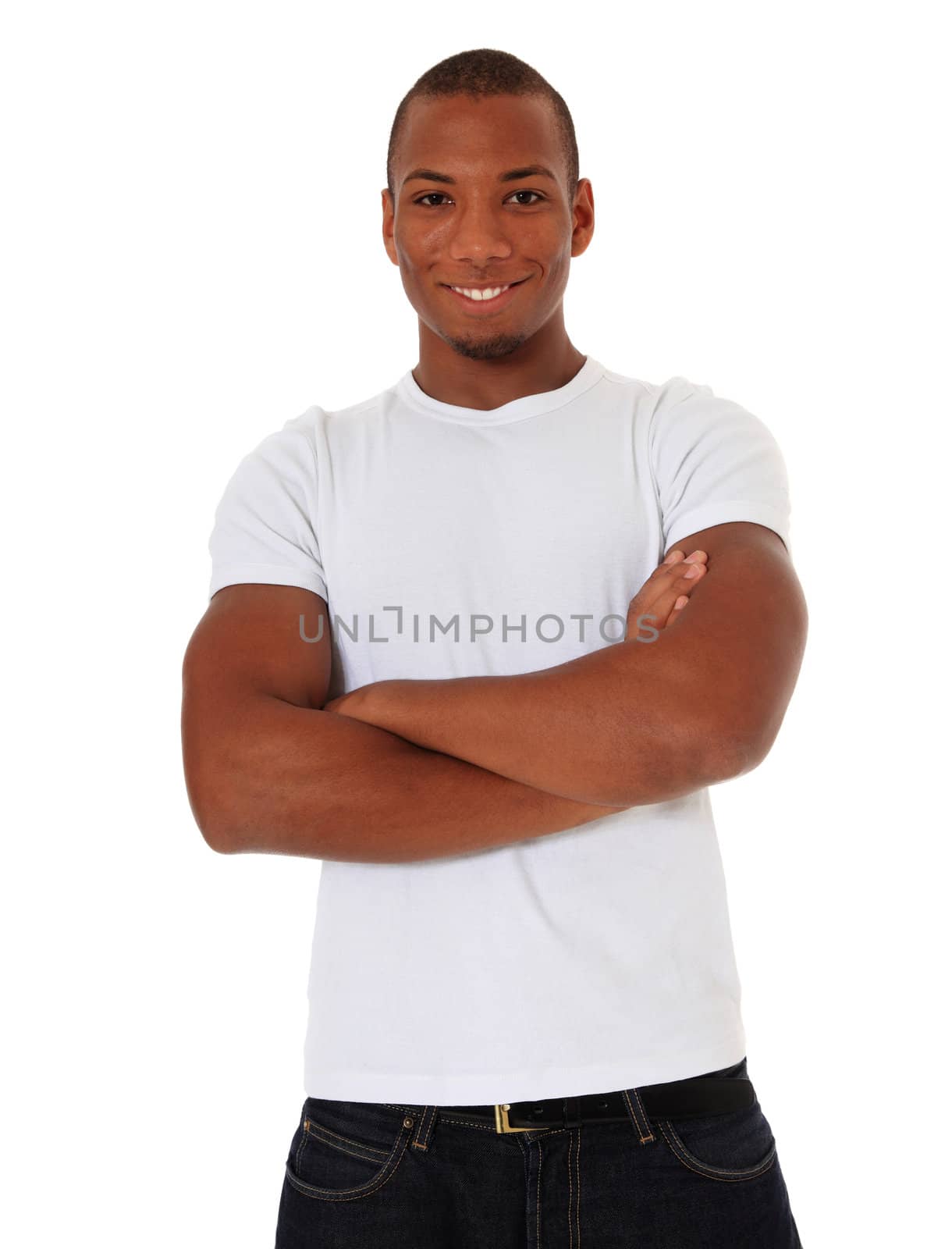 Attractive black man. All on white background.