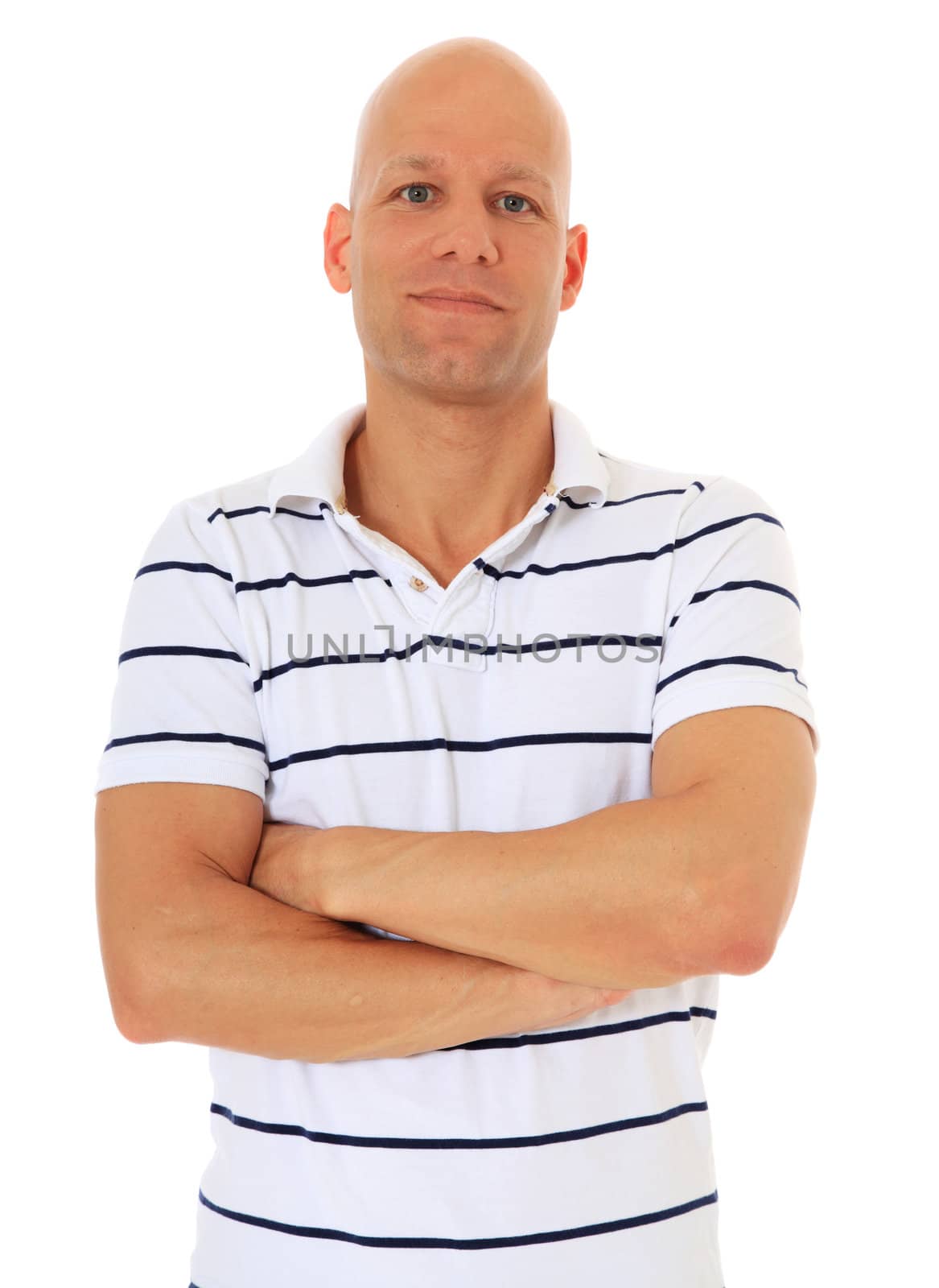 Confident middle age man. All on white background.
