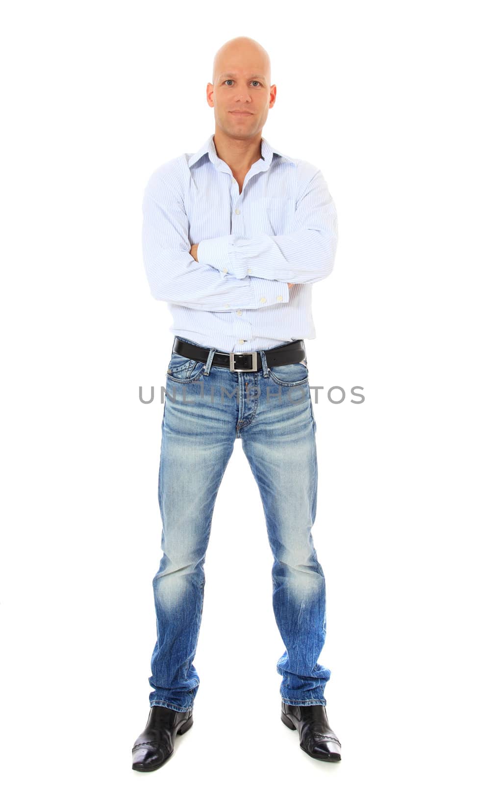 Full length shot of a confident middle age man. All on white background.