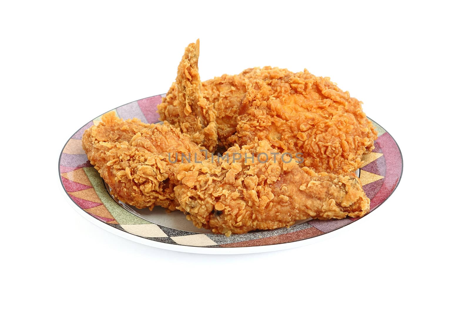 Crispy fried chicken on a plate on white background