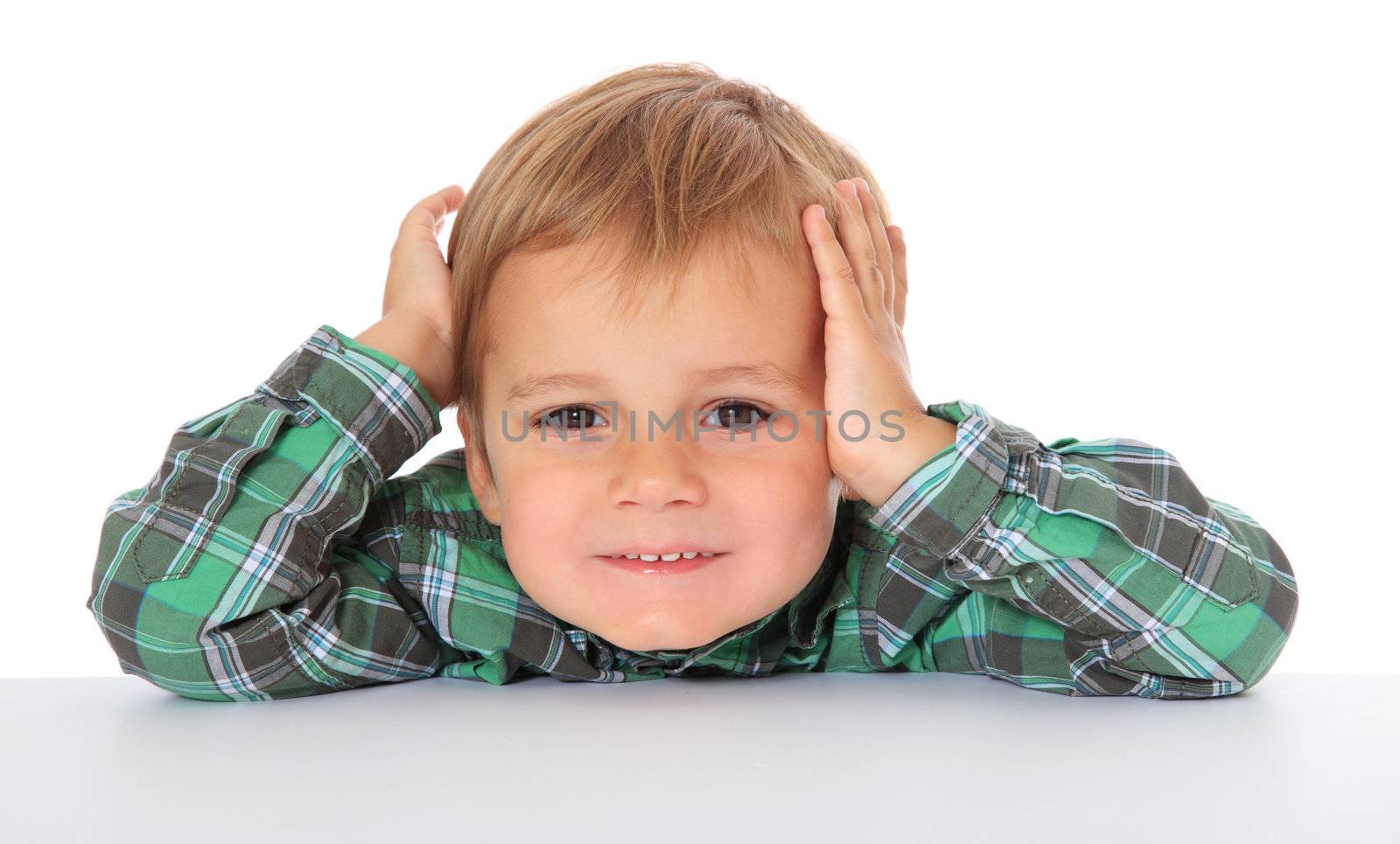 Cute caucasian boy. All on white background.