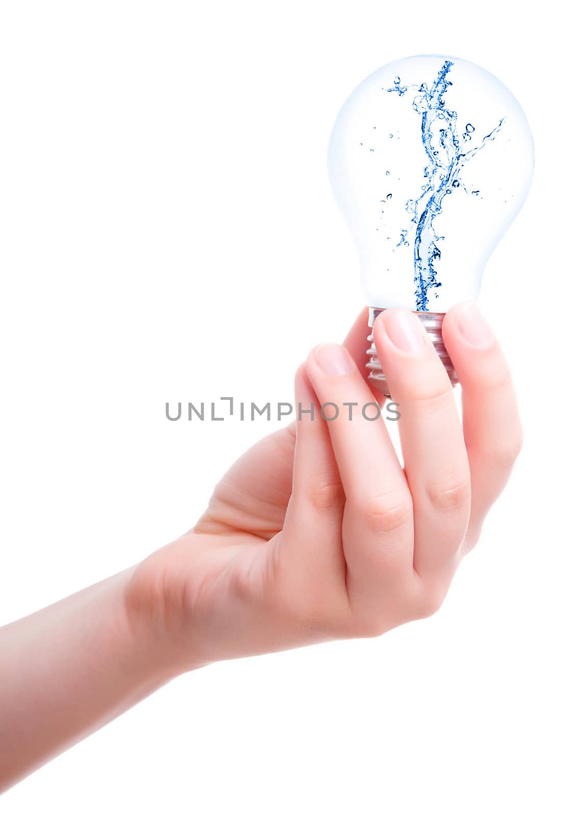 splash water in the Light Bulb.  isolated on a white background