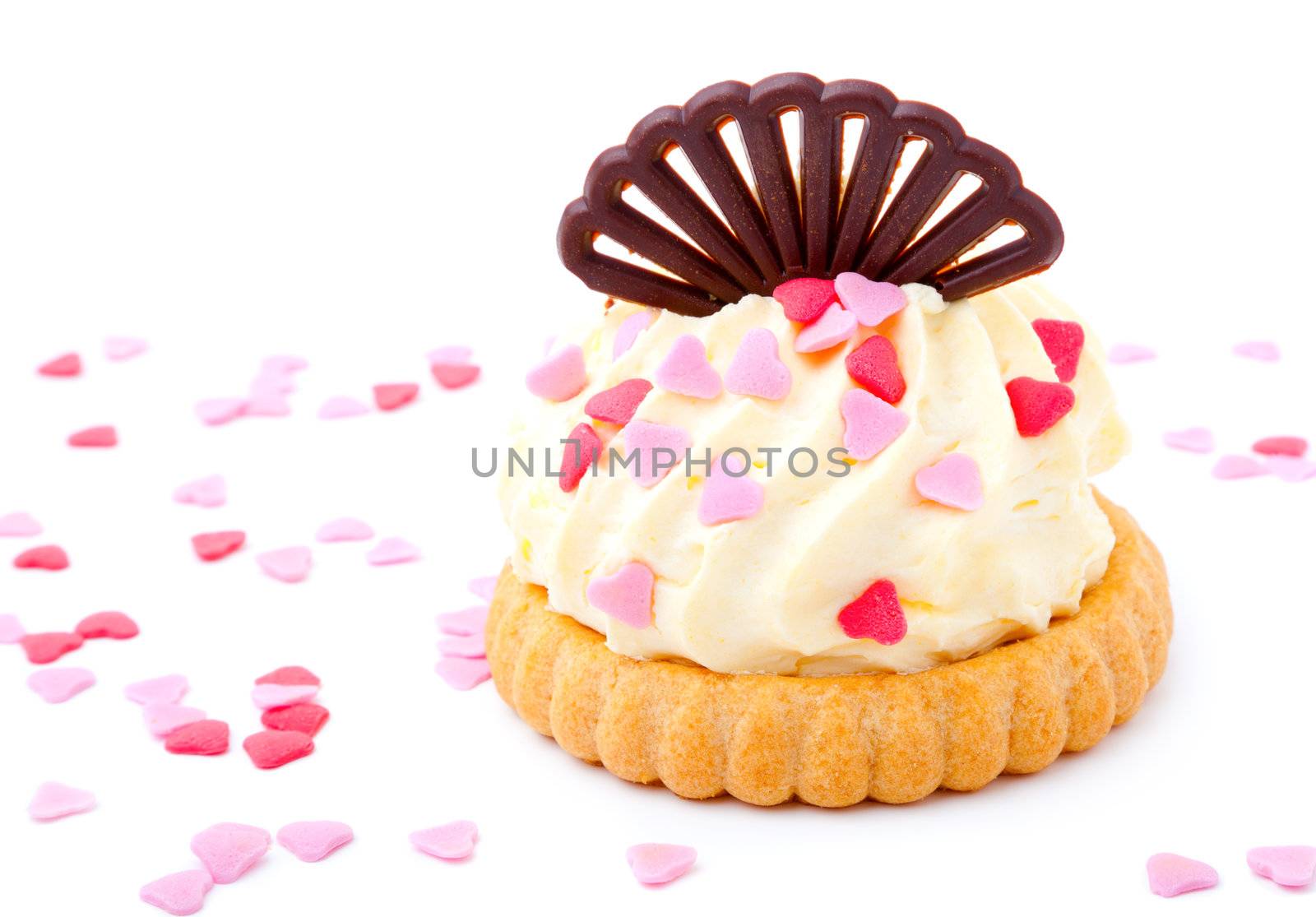 cake with pink hearts, on white background by motorolka