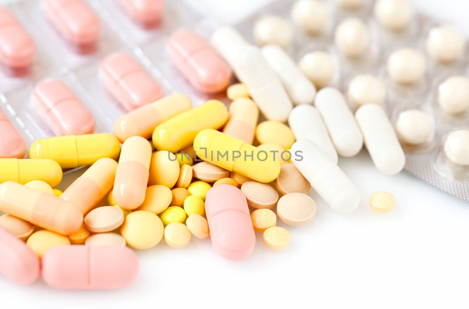 pills on white background. 