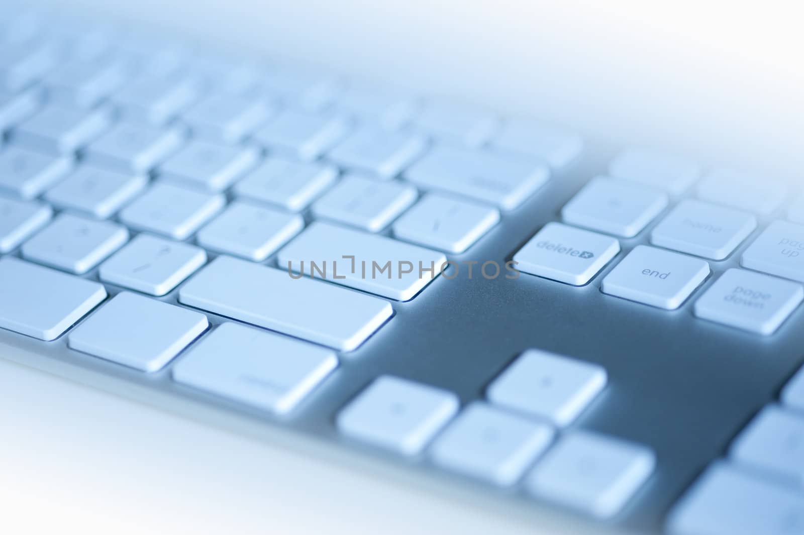 Keyboard in blues with limited depth of field
