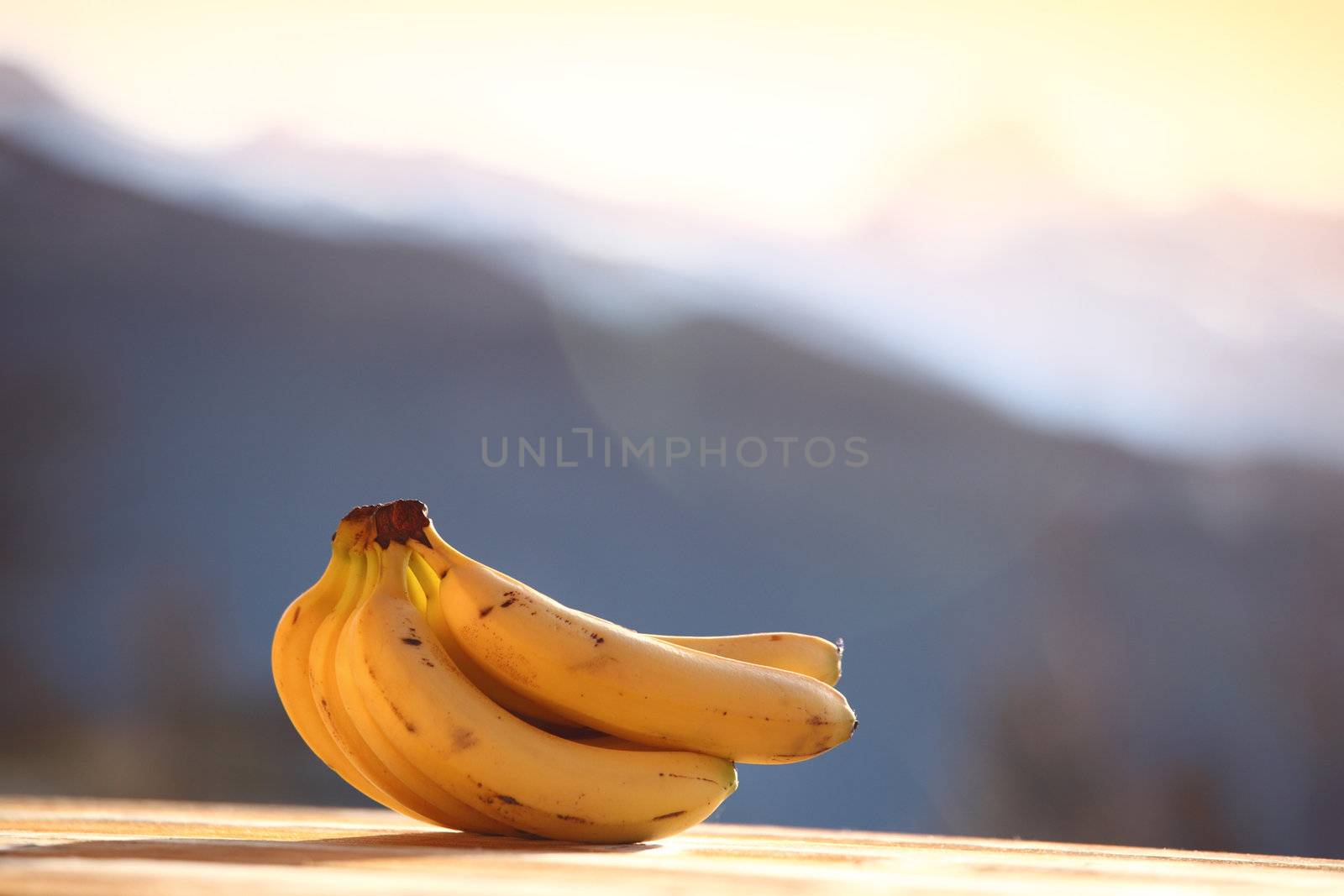 fresh bananas in sunrise light