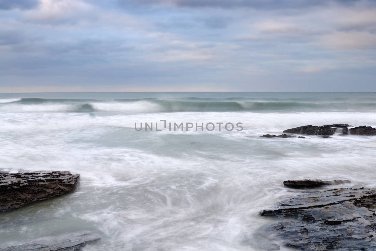 Slow shutter seascape. View from Trebarwith Strand Beach.