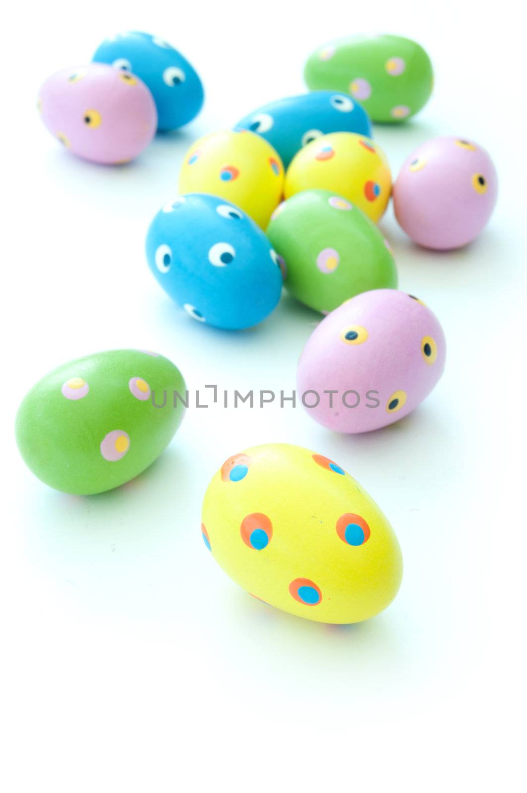 Painted easter eggs on a white background