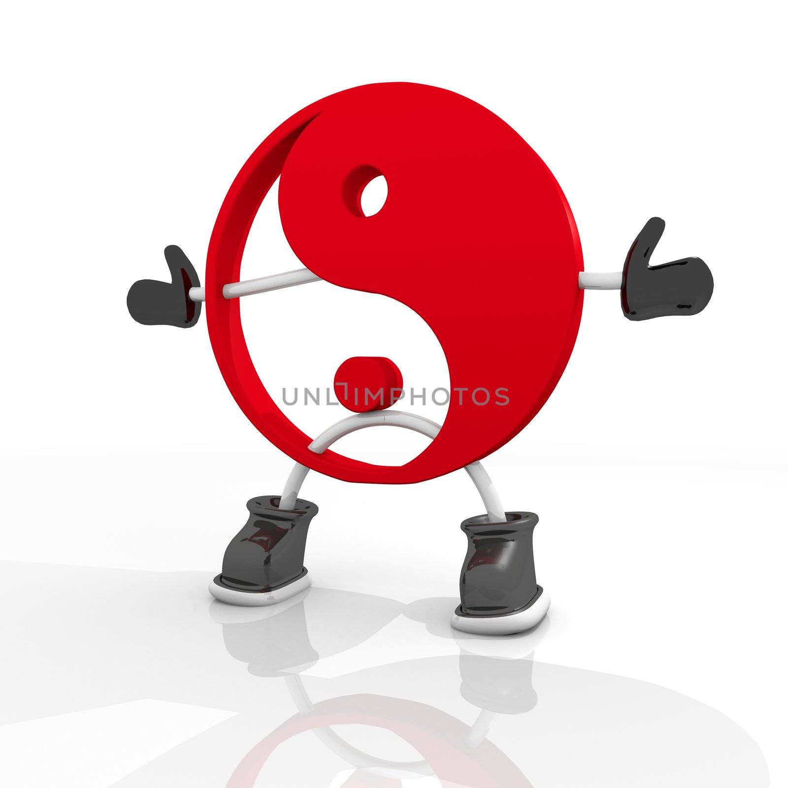 3D graphic Candy red ying yang character symbol in a white background		 	 	
