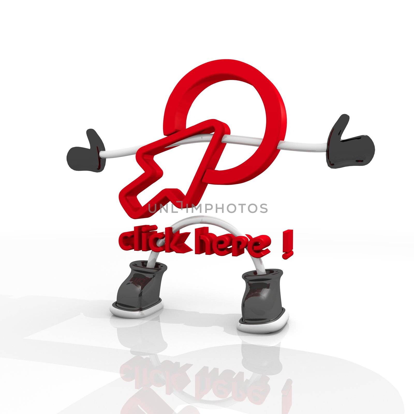 3D graphic Candy red click here character Symbol in a white background