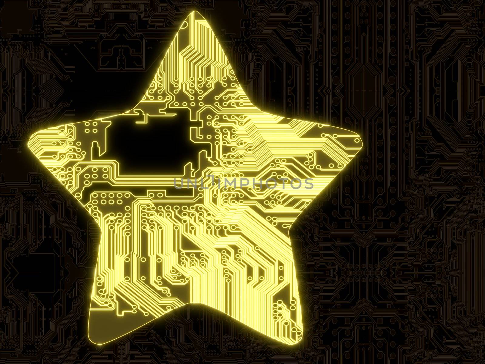 3D Graphic flare computer star symbol on a computer chip