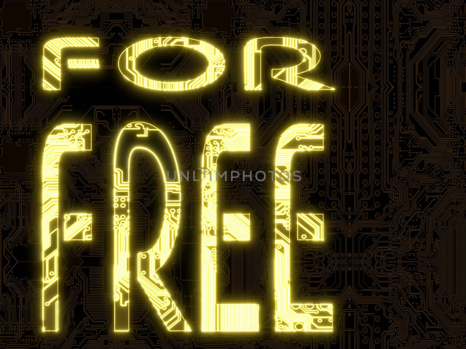 3D Graphic flare electronic glowing for sale symbol in a dark background on a computer chip