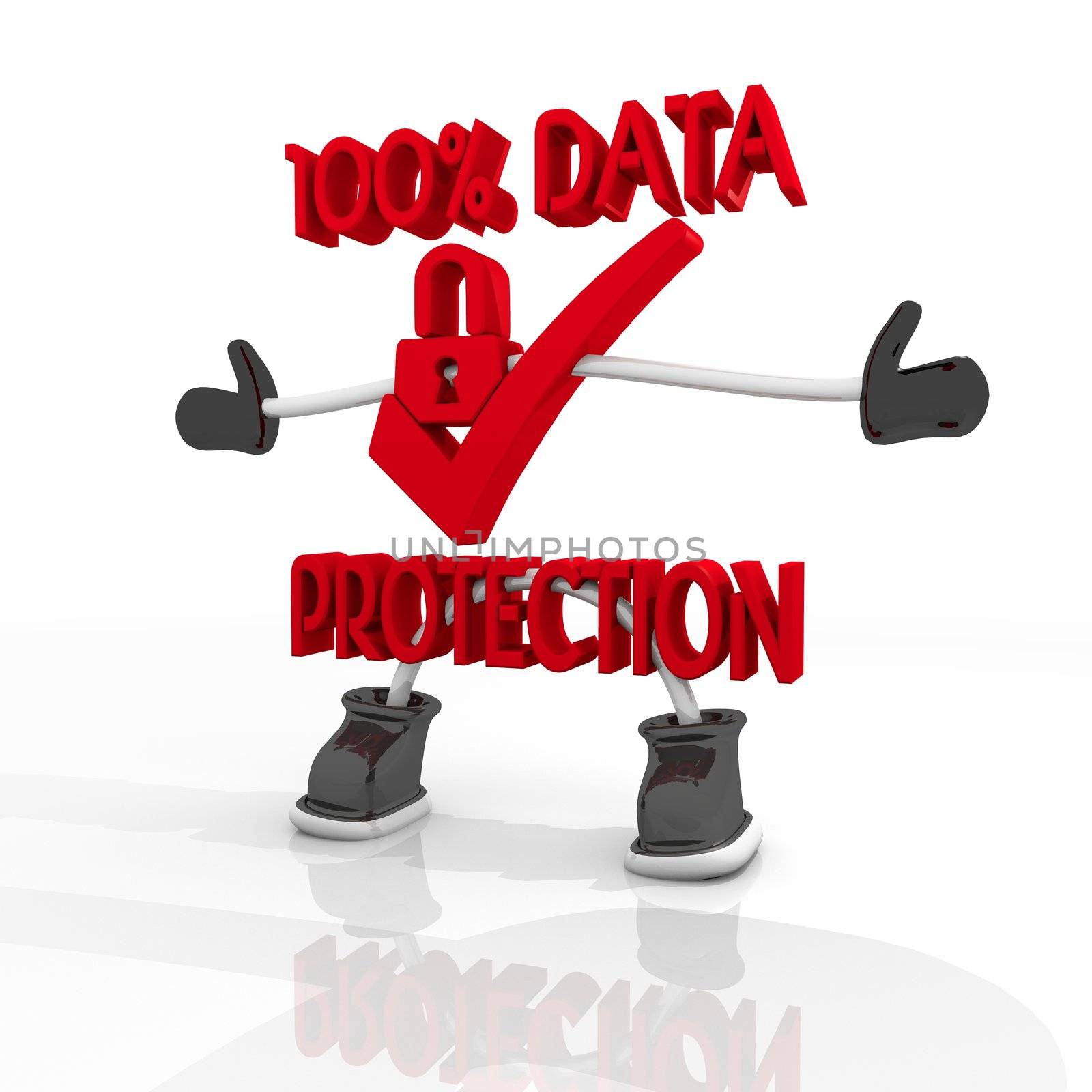 3D graphic  100 percent  data protection symbol in a stylish white background