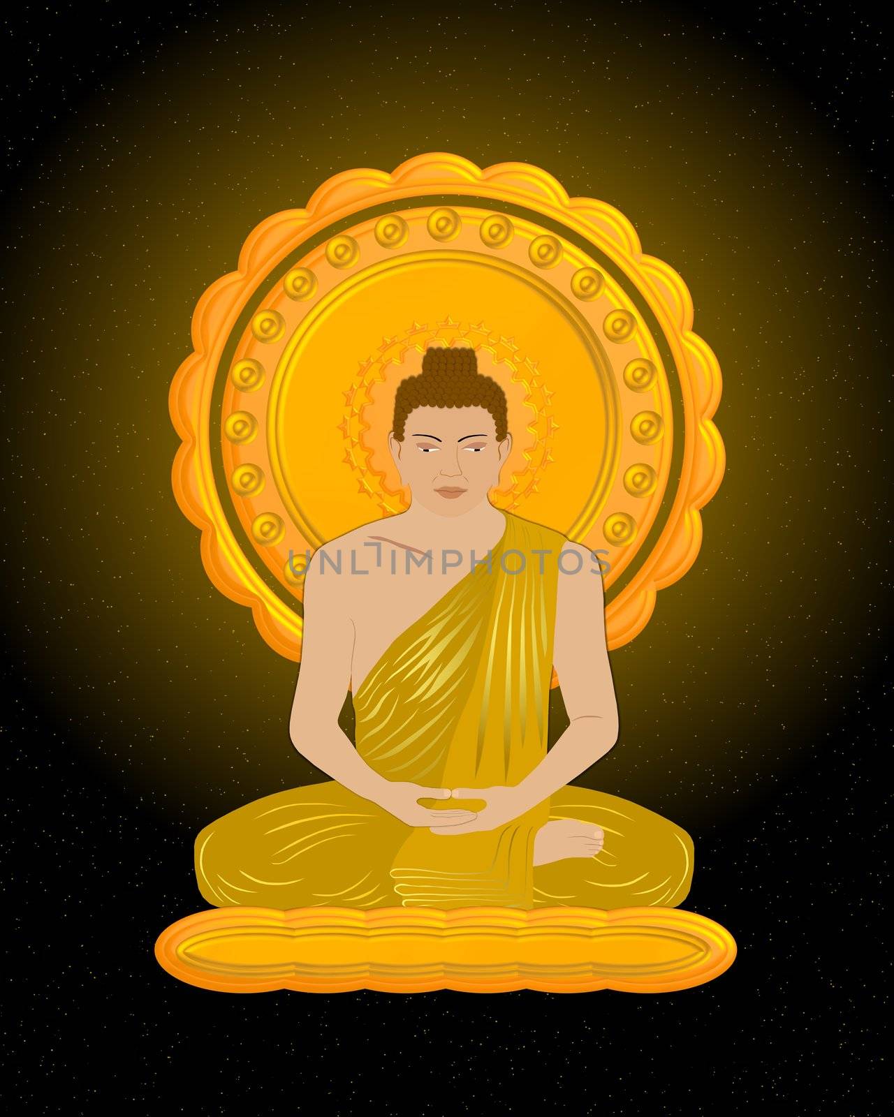 Illustration of Buddha in floral background