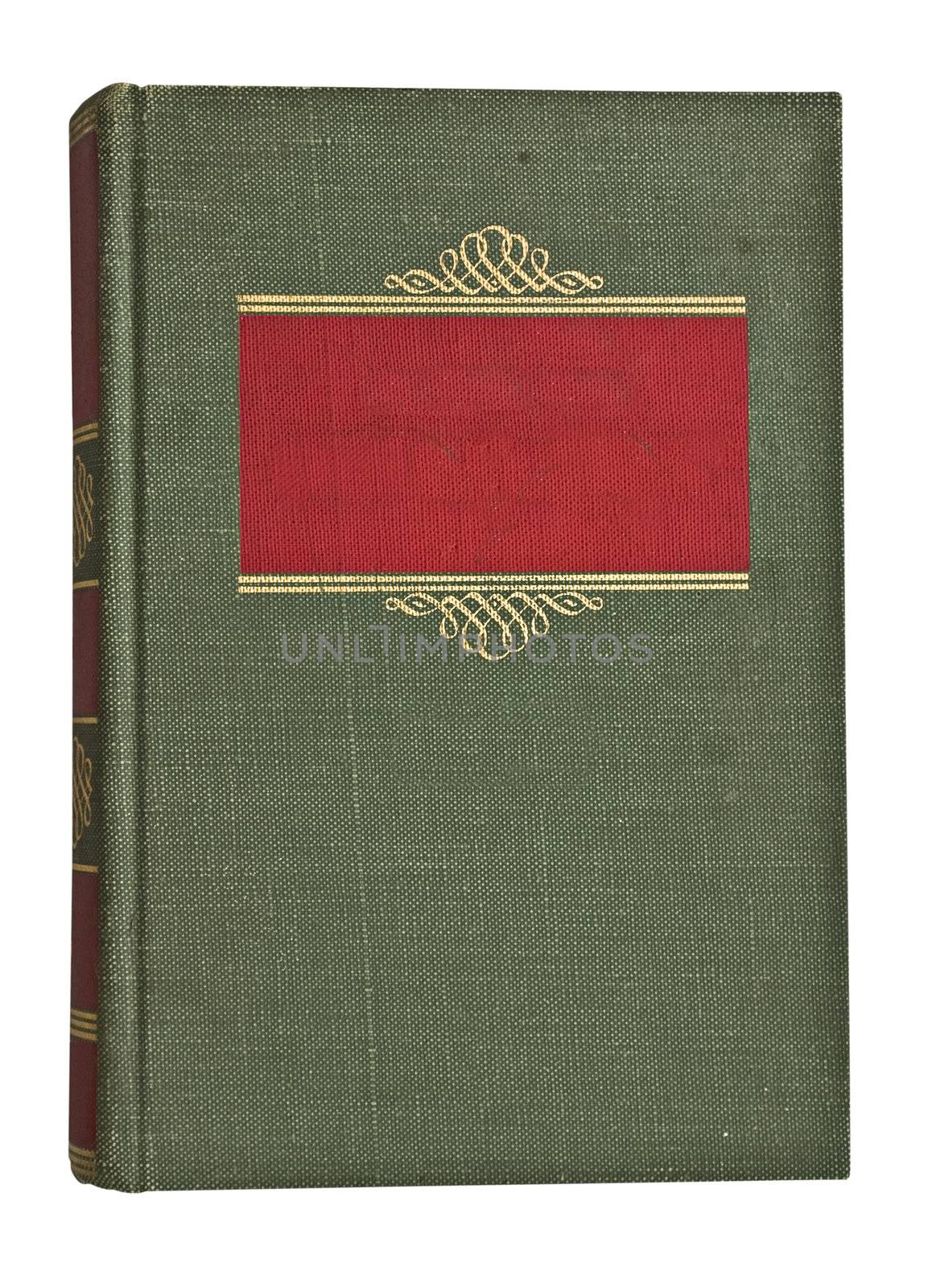 Antique faded green and red book isolated on white