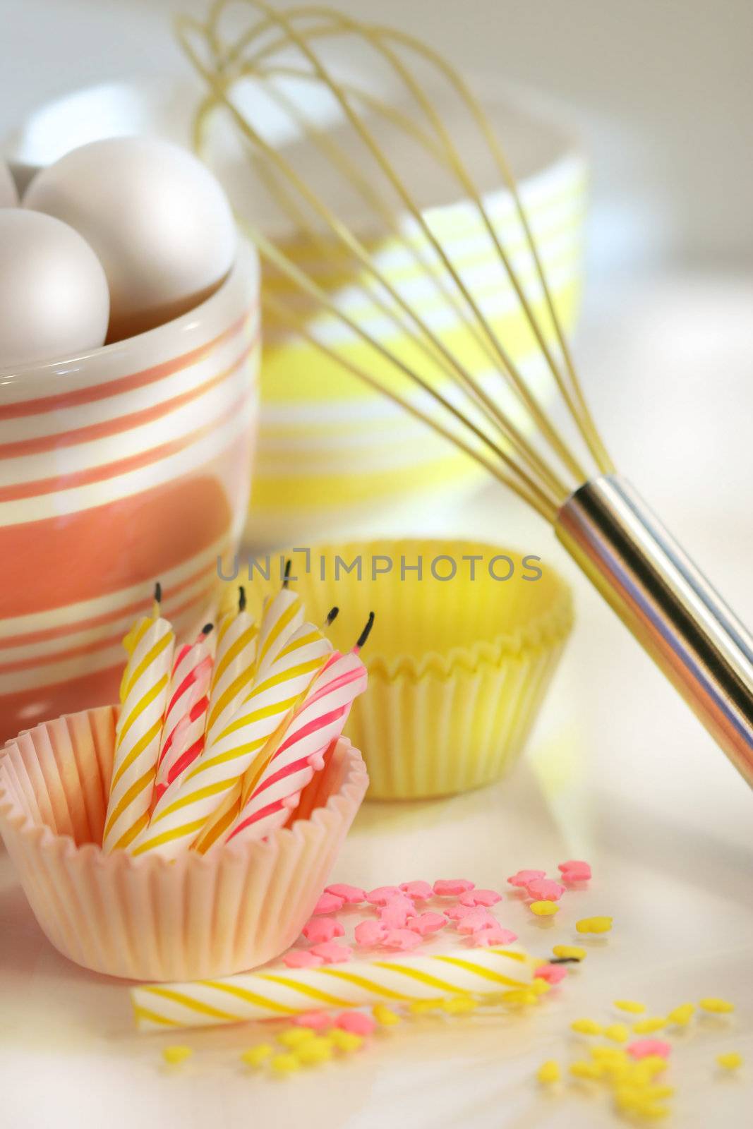 Ingredients in preperations for a birthday cake 