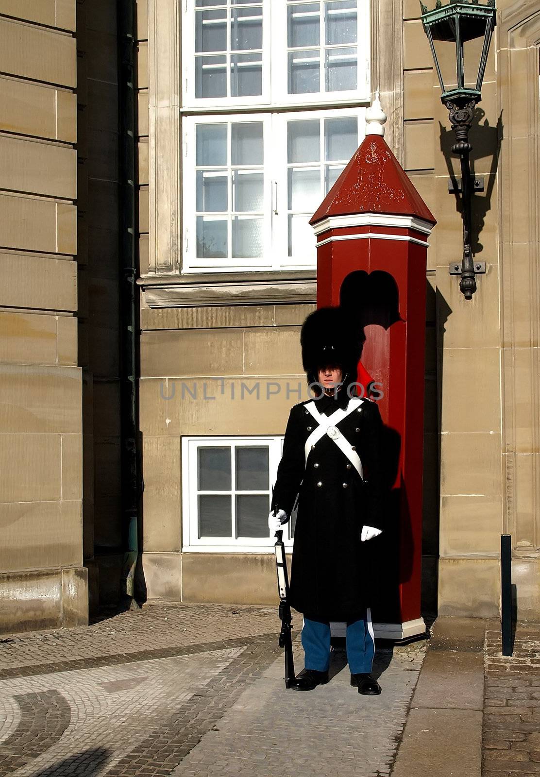 Unknown Danish Royal Life Guard posted at Amalienborg Palace in Copenhagen, Denmark.