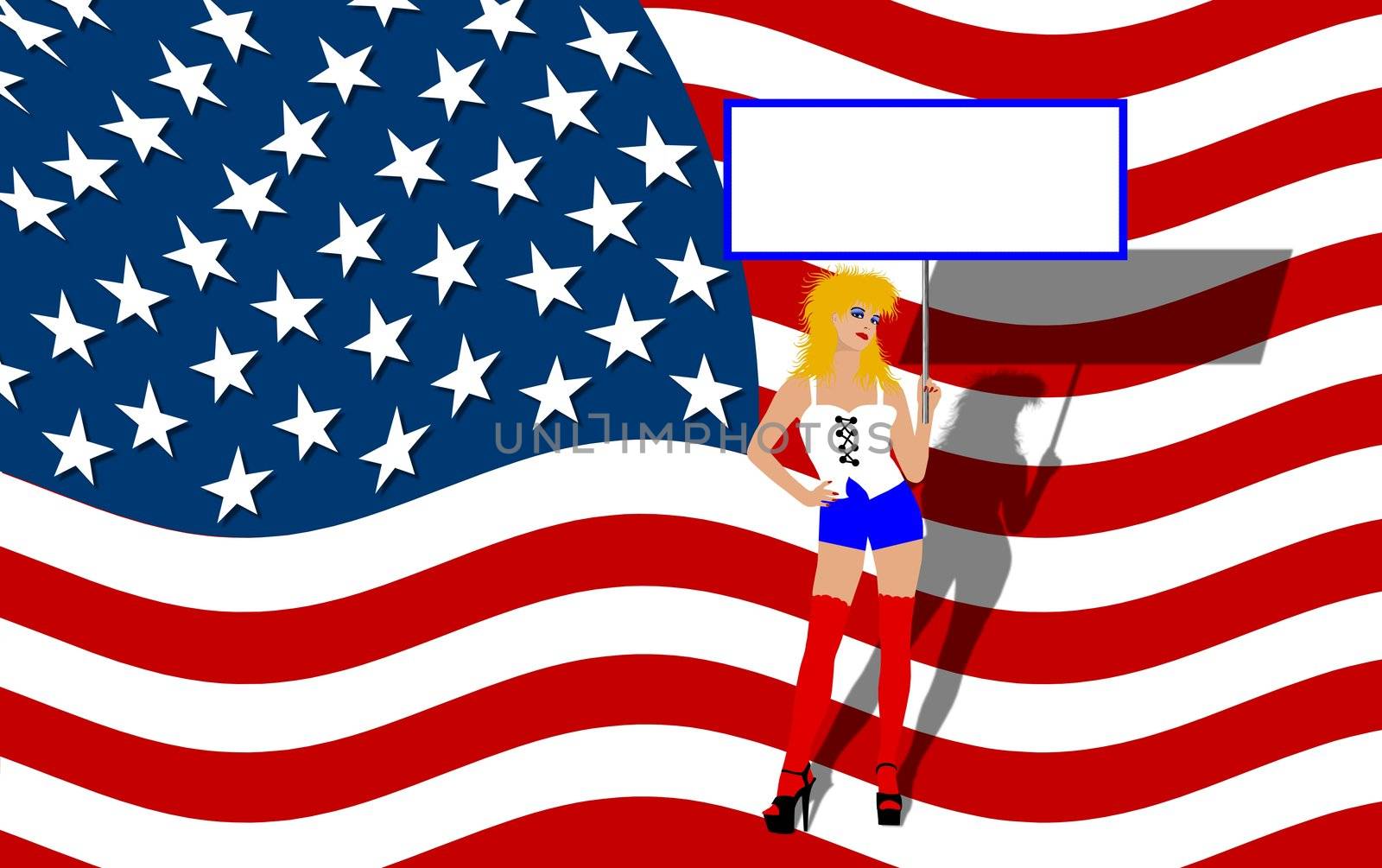 american patriot girl with a blank placard by peromarketing