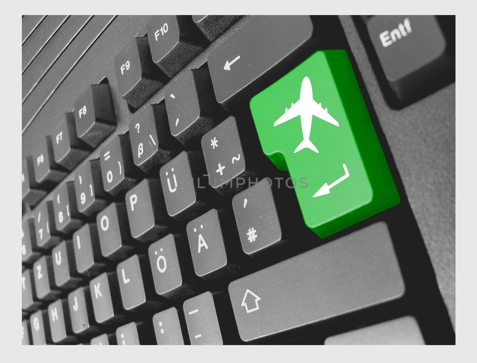 keyboard with green key flying