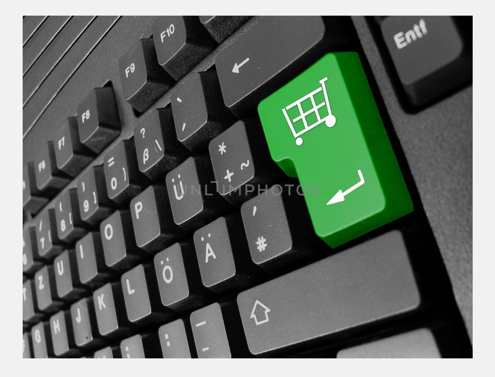 keyboard with green key shopping cart