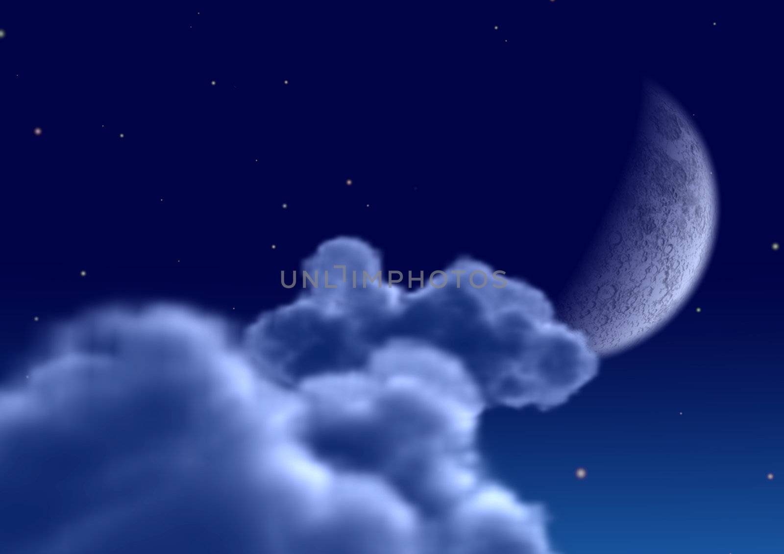 The moon in clouds (the Detailed night image of the moon)