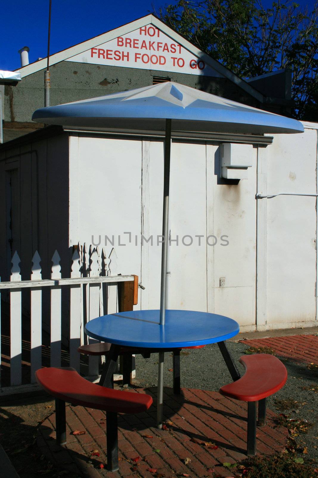 Close up of a patio table set.
