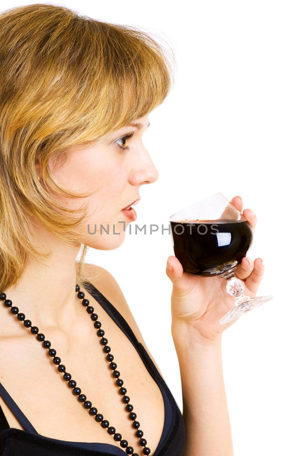 beautiful girl with a glass of red wine