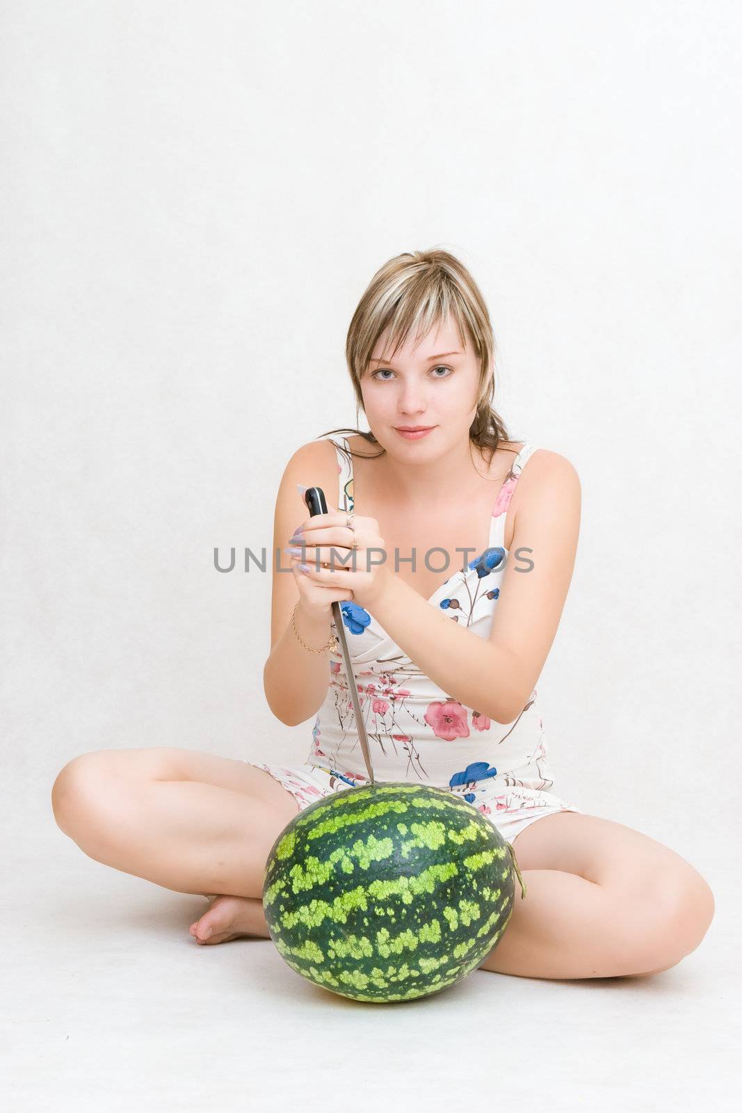 Girl, knife and water melon by vsurkov