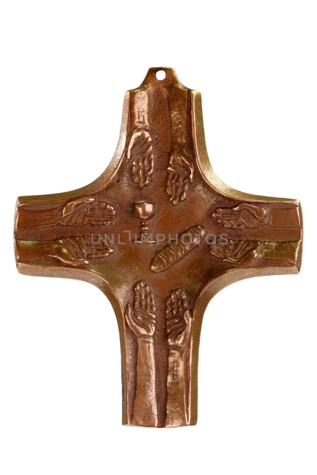 Bronze Crucifix isolated on white background
