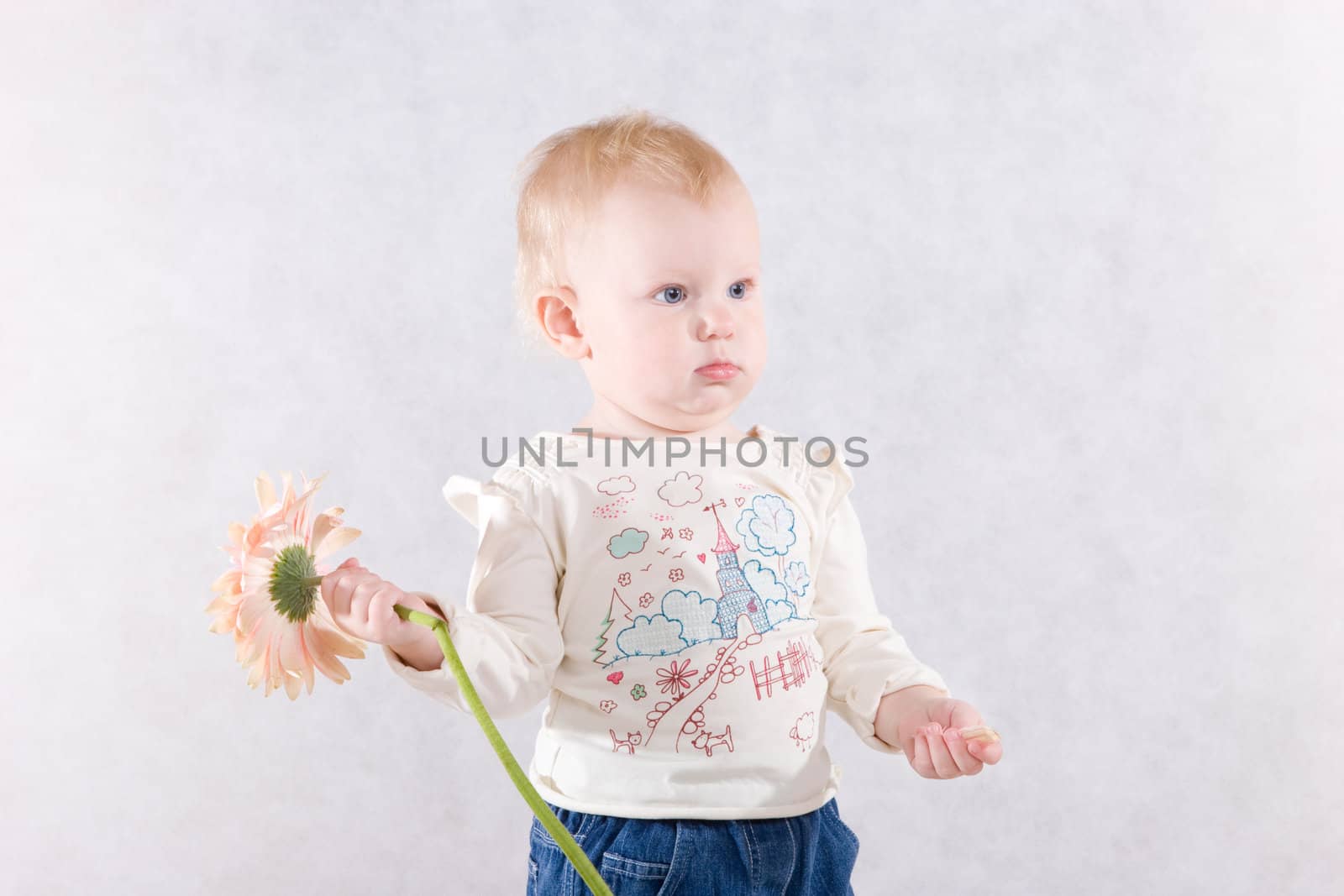 girl with a pink flower in hands by vsurkov