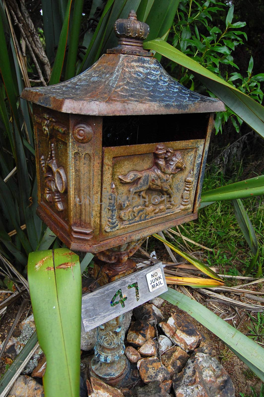 Old vintage mail box at rural area, Waiheke Island, New Zealand