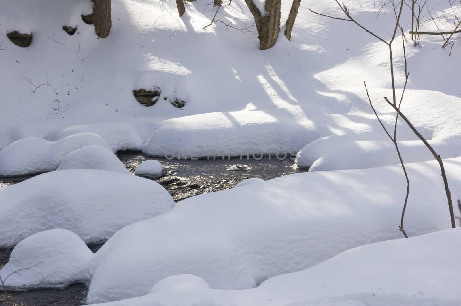 Snowy creek with snow bumps